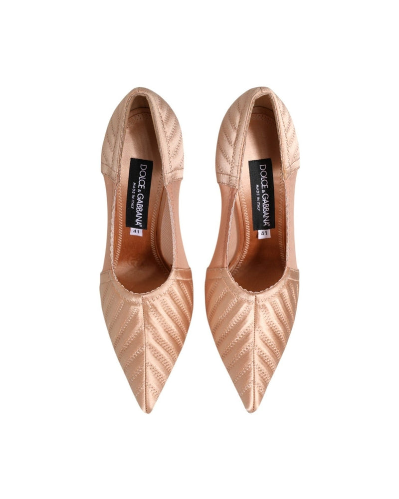 Dolce & Gabbana Nude Satin Cipria Mesh Stiletto Pumps Shoes Glam Steals