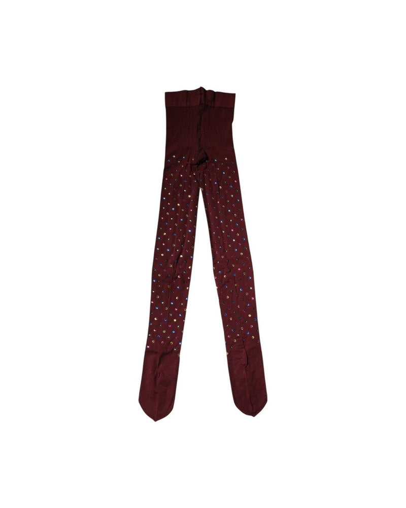 Dolce & Gabbana Nylon Maroon Crystal Embellished Pantyhose Tights Hosiery