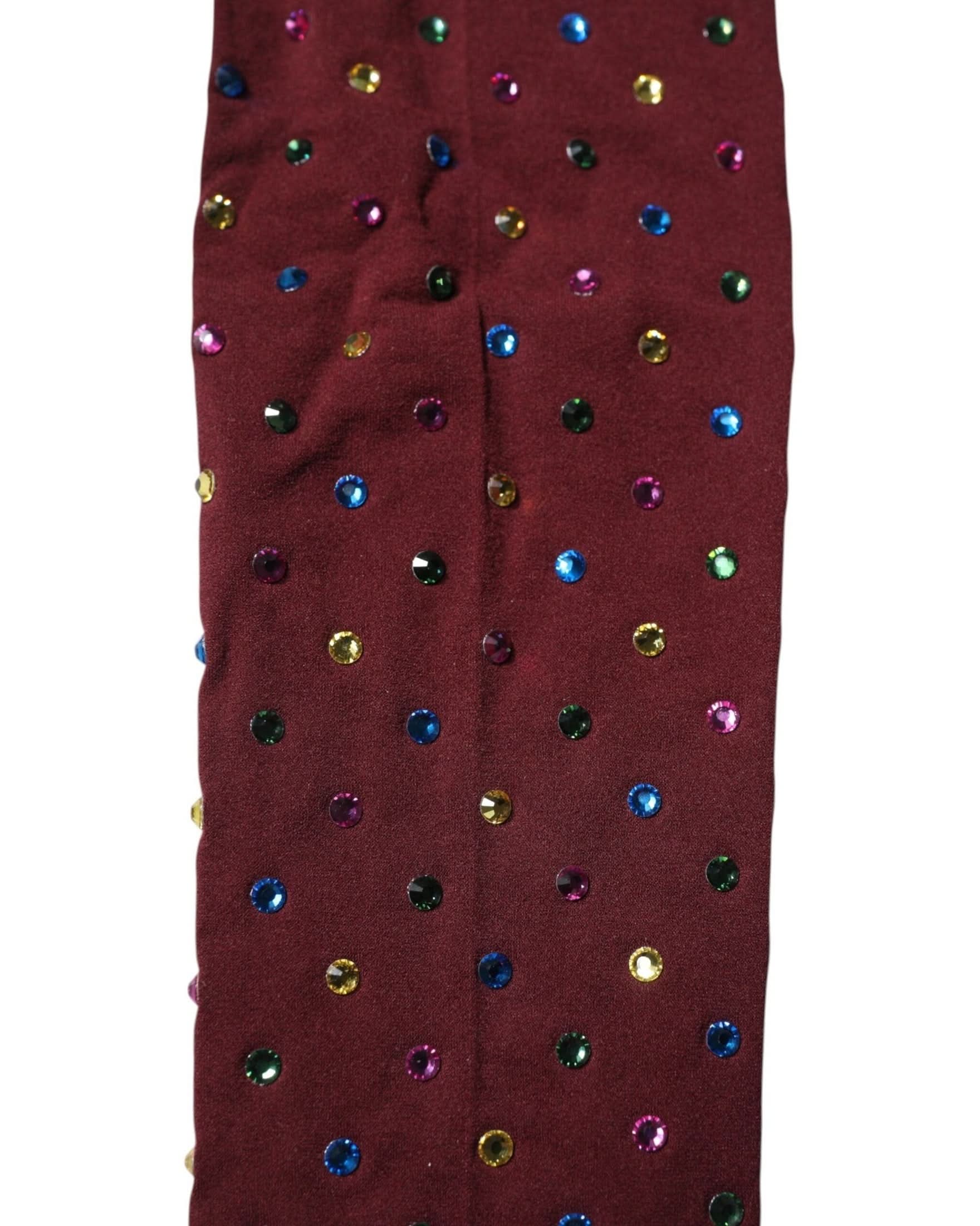 Dolce & Gabbana Nylon Maroon Crystal Embellished Pantyhose Tights Hosiery