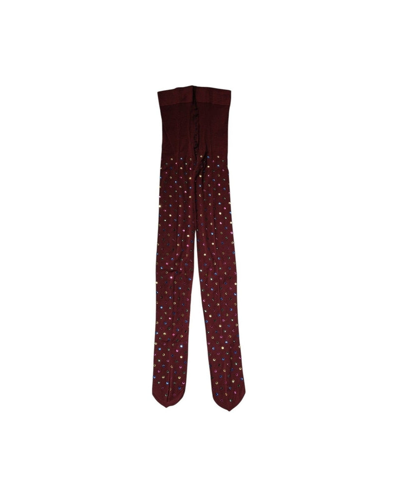 Dolce & Gabbana Nylon Maroon Crystal Embellished Pantyhose Tights Hosiery