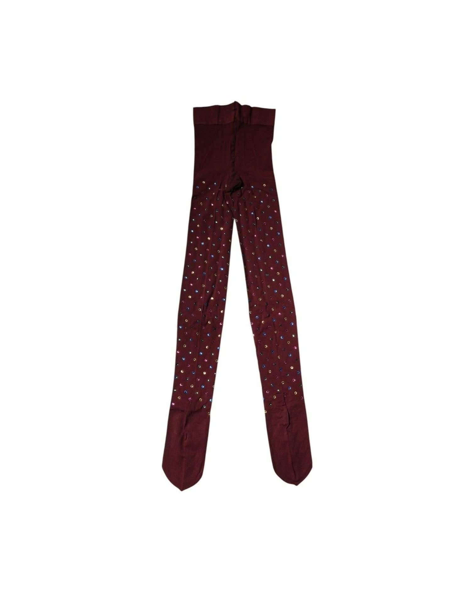 Dolce & Gabbana Nylon Maroon Crystal Embellished Pantyhose Tights Hosiery