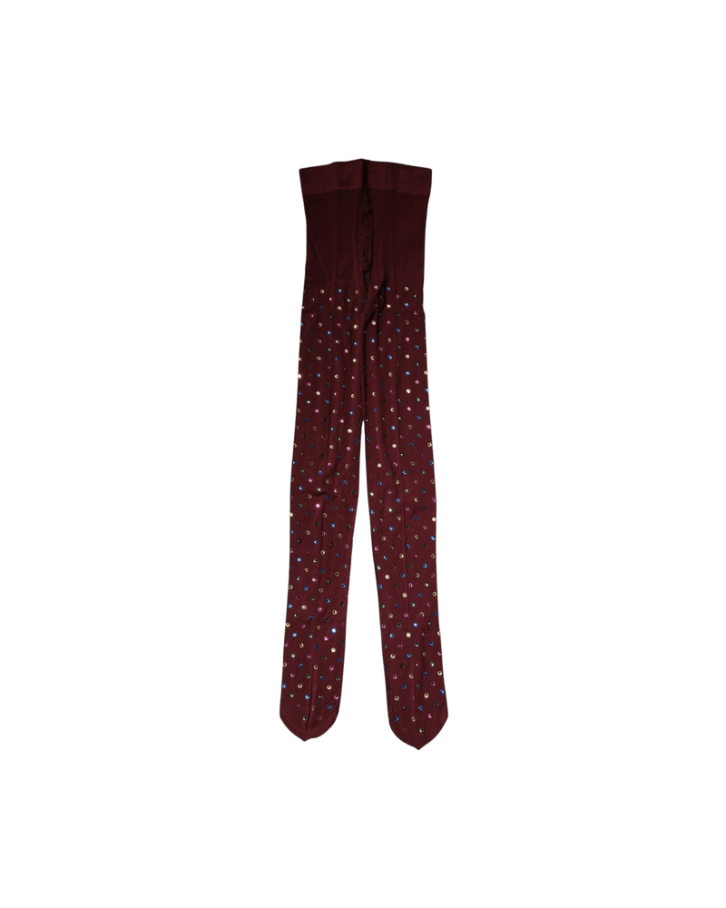 Dolce & Gabbana Nylon Maroon Crystal Embellished Pantyhose Tights Glam Steals