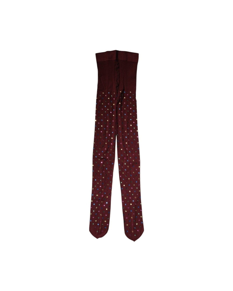 Dolce & Gabbana Nylon Maroon Crystal Embellished Pantyhose Tights Glam Steals