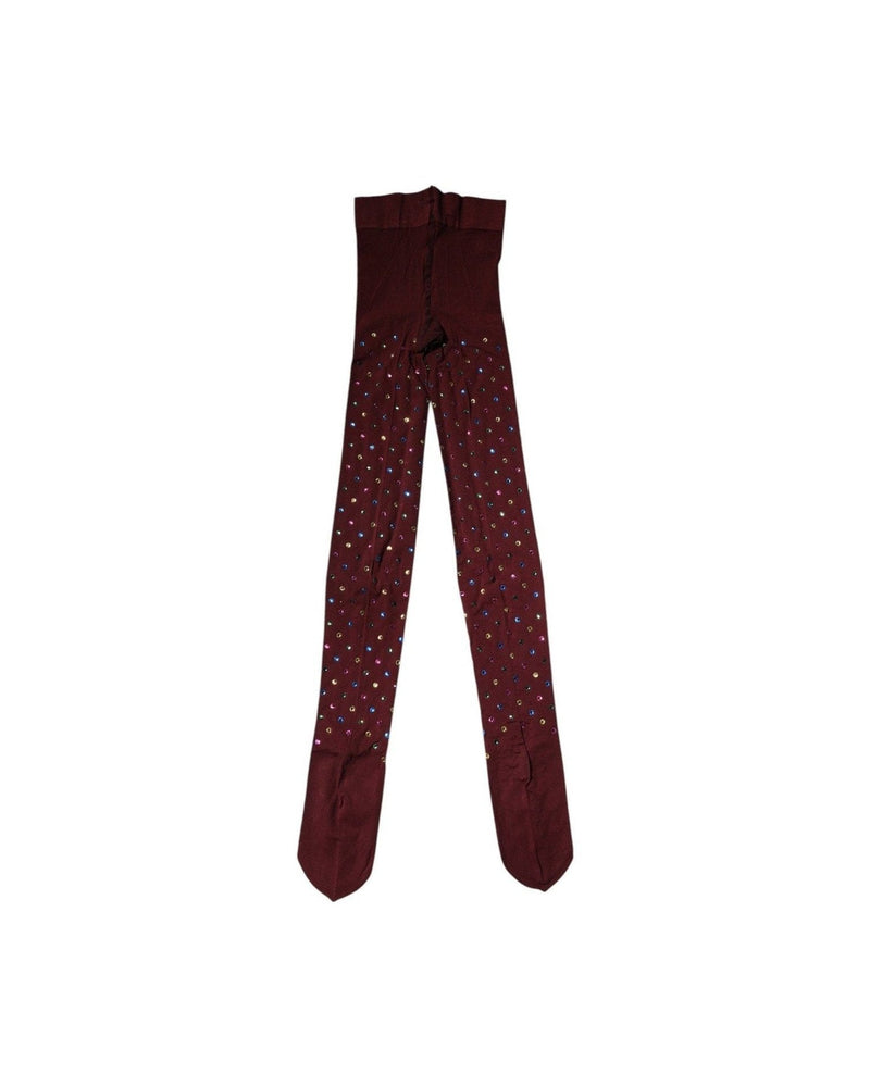 Dolce & Gabbana Nylon Maroon Crystal Embellished Pantyhose Tights Glam Steals