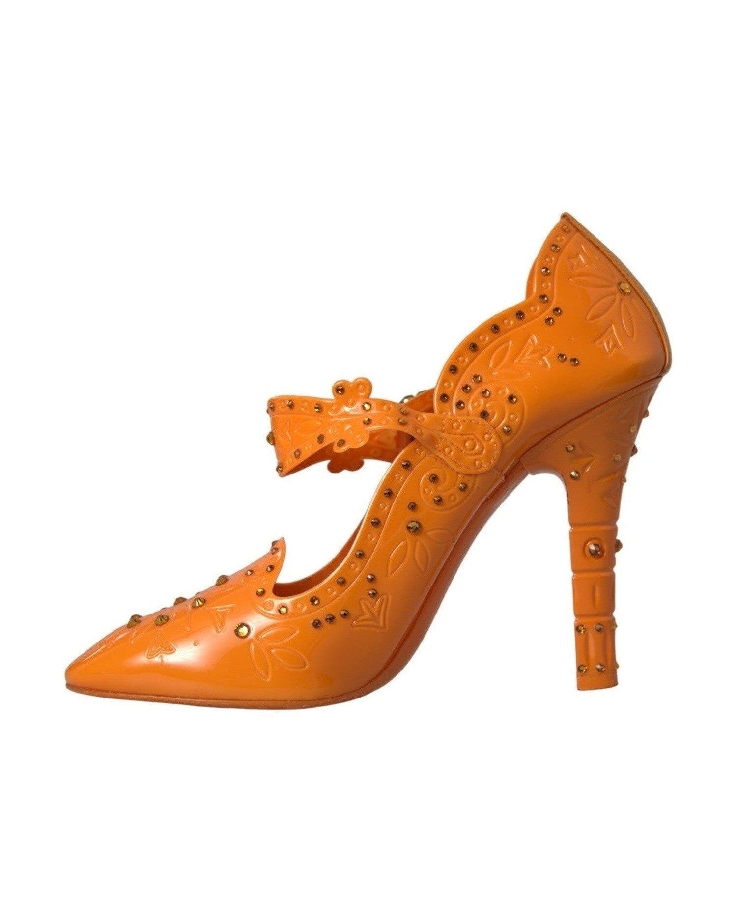 Dolce & Gabbana Orange Cinderella Floral Crystal Pumps Shoes Glam Steals