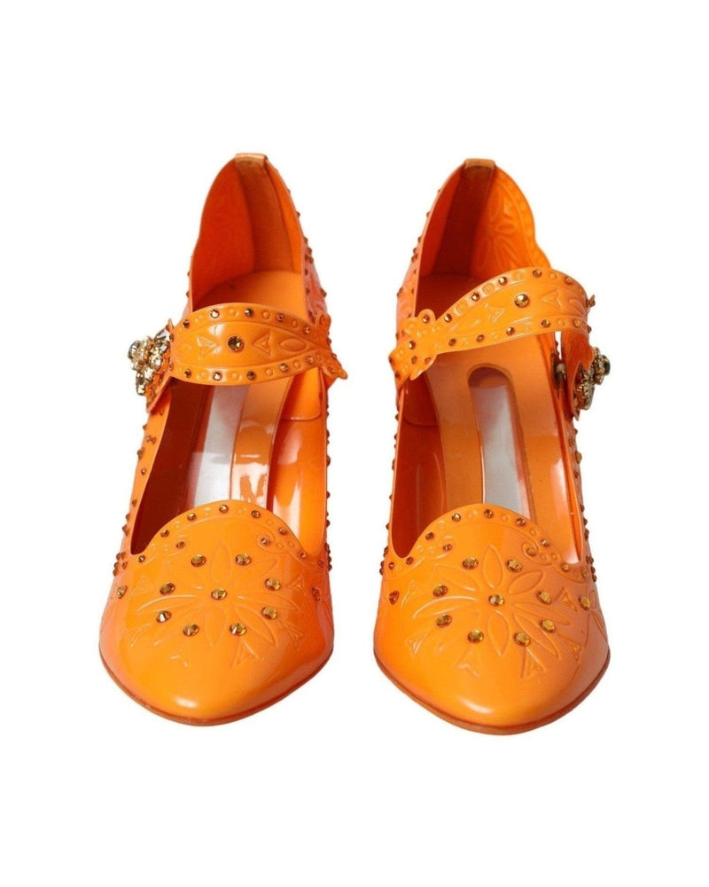 Dolce & Gabbana Orange Cinderella Floral Crystal Pumps Shoes Glam Steals