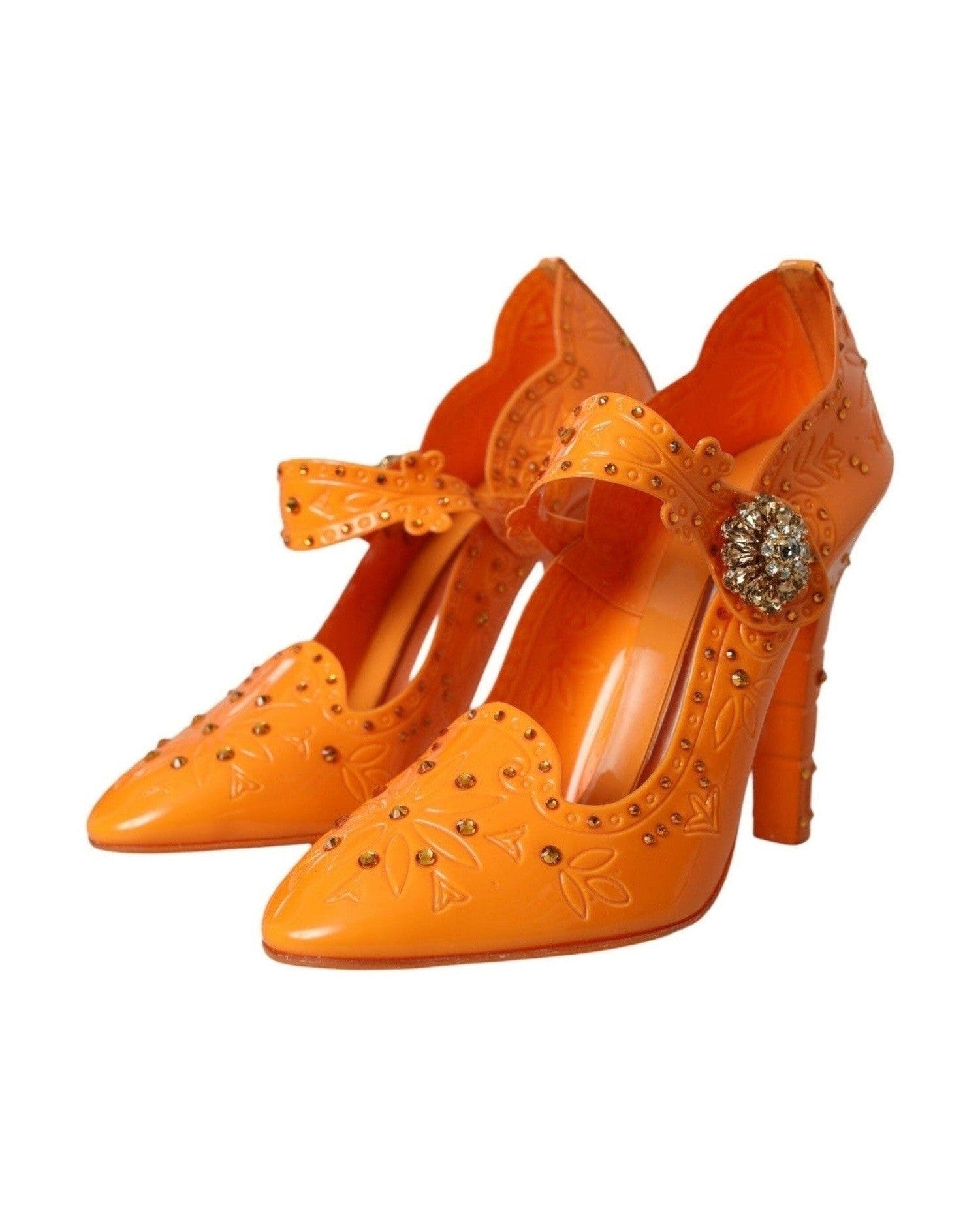 Dolce & Gabbana Orange Cinderella Floral Crystal Pumps Shoes Glam Steals