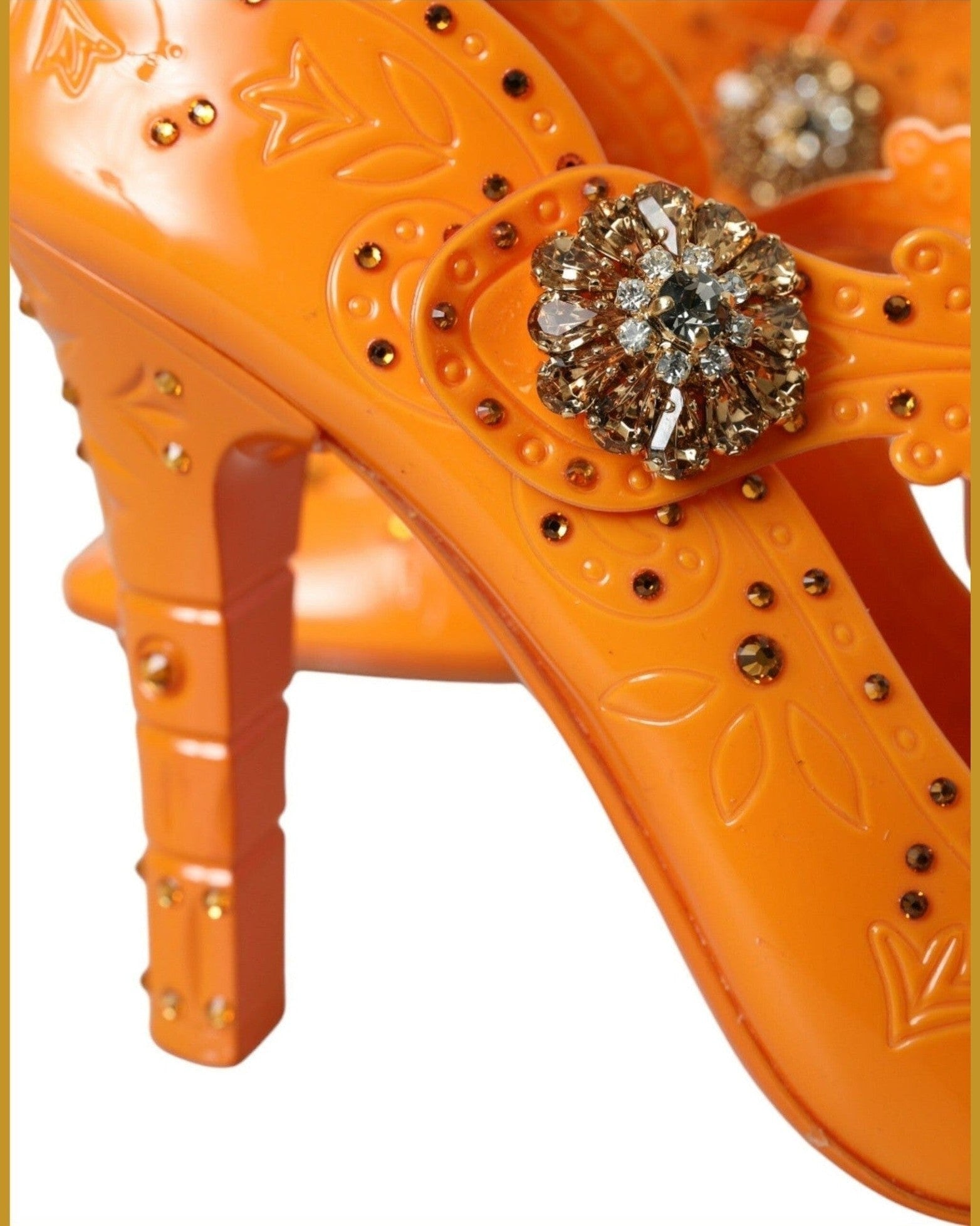 Dolce & Gabbana Orange Cinderella Floral Crystal Pumps Shoes Glam Steals
