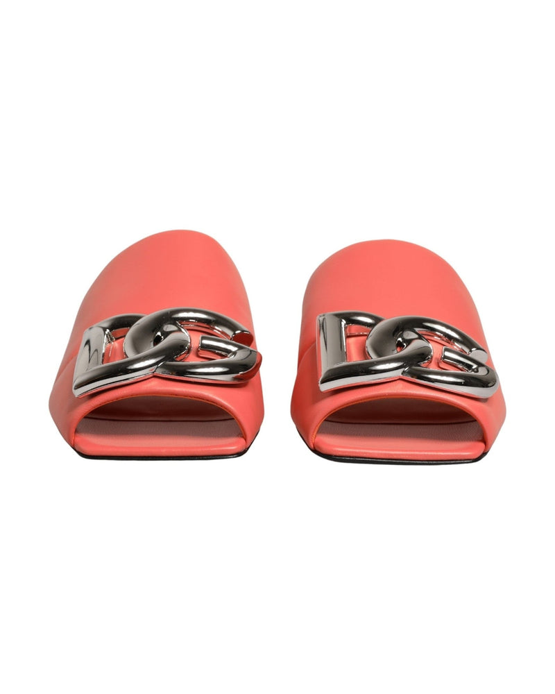 Dolce & Gabbana Orange Leather Dg Logo Flats 