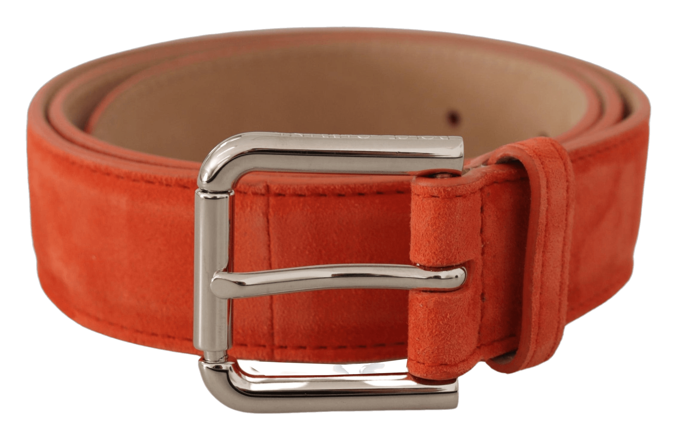 Dolce & Gabbana Orange Leather Suede Silver Logo Metal Buckle Belt Glam Steals