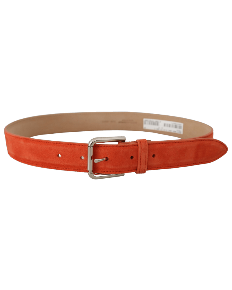 Dolce & Gabbana Orange Leather Suede Logo Metal Buckle Belt Belts