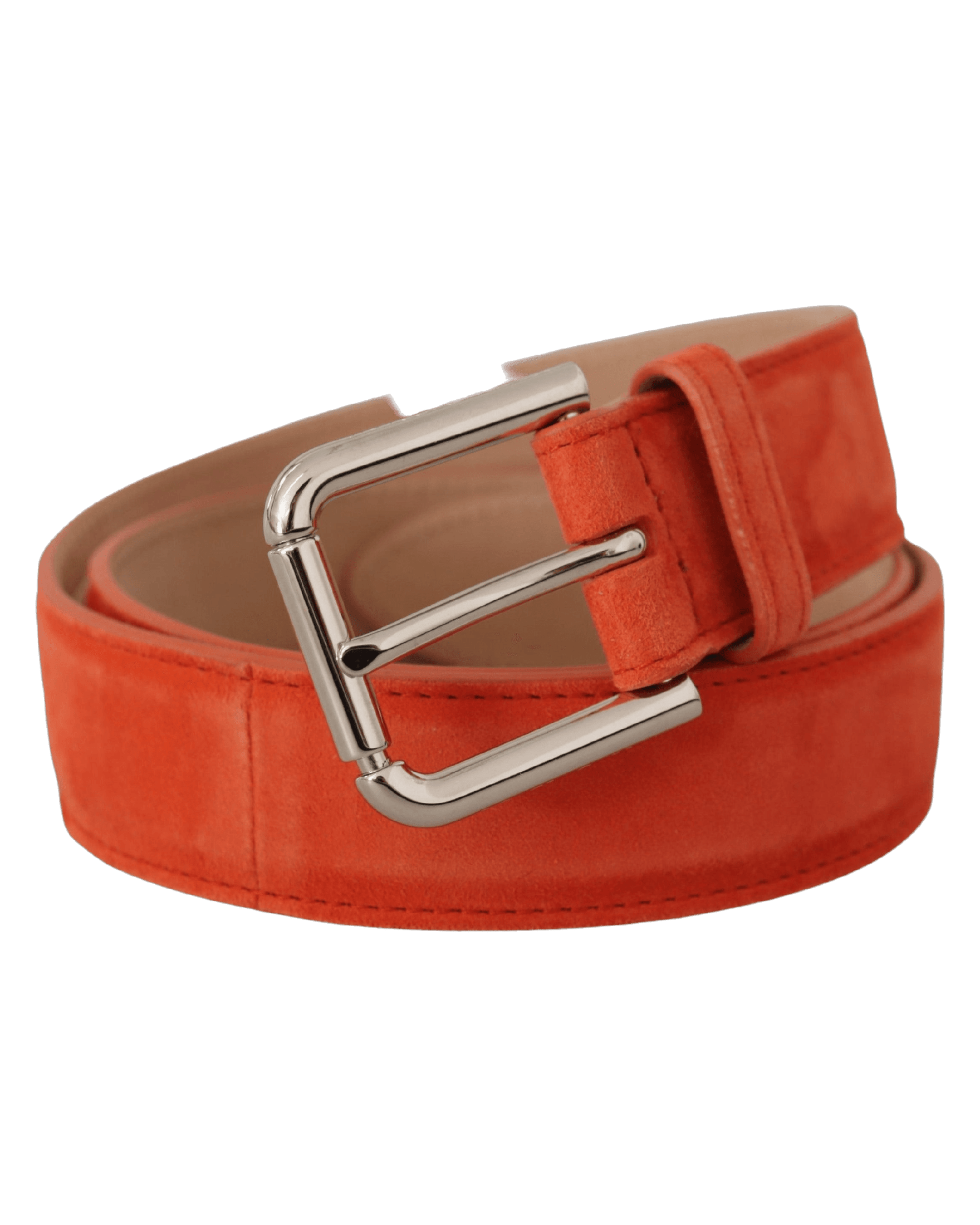 Dolce & Gabbana Orange Leather Suede Logo Metal Buckle Belt Belts
