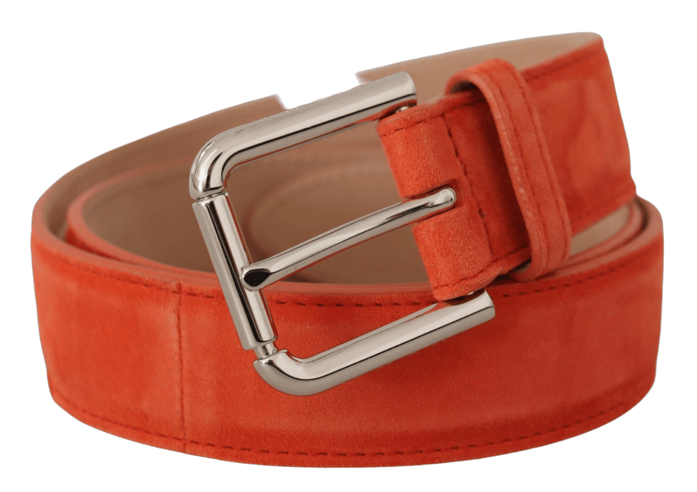 Dolce & Gabbana Orange Leather Suede Silver Logo Metal Buckle Belt Glam Steals