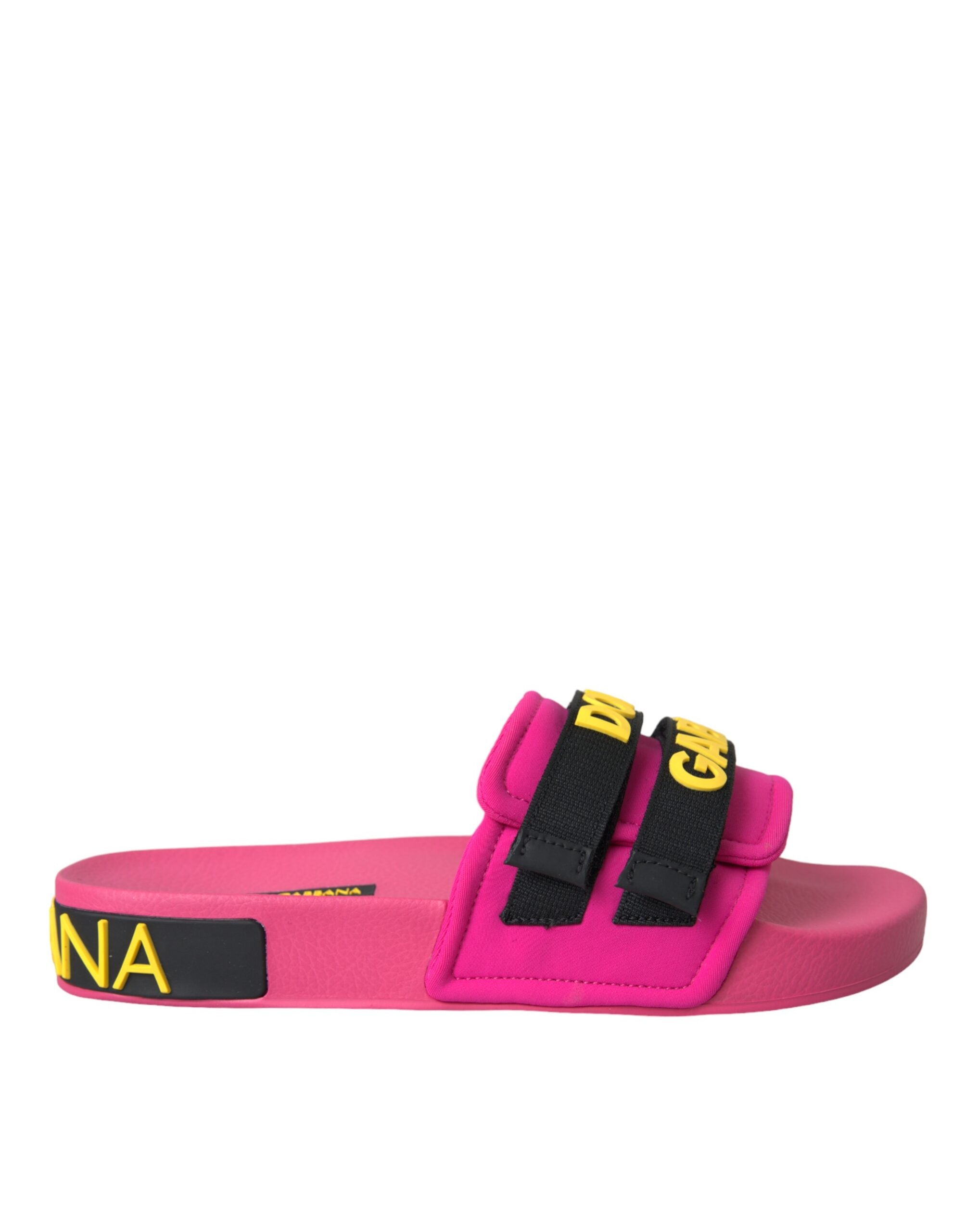Dolce & Gabbana Pink Black Logo Beachwear Flats Sandals Shoes Glam Steals