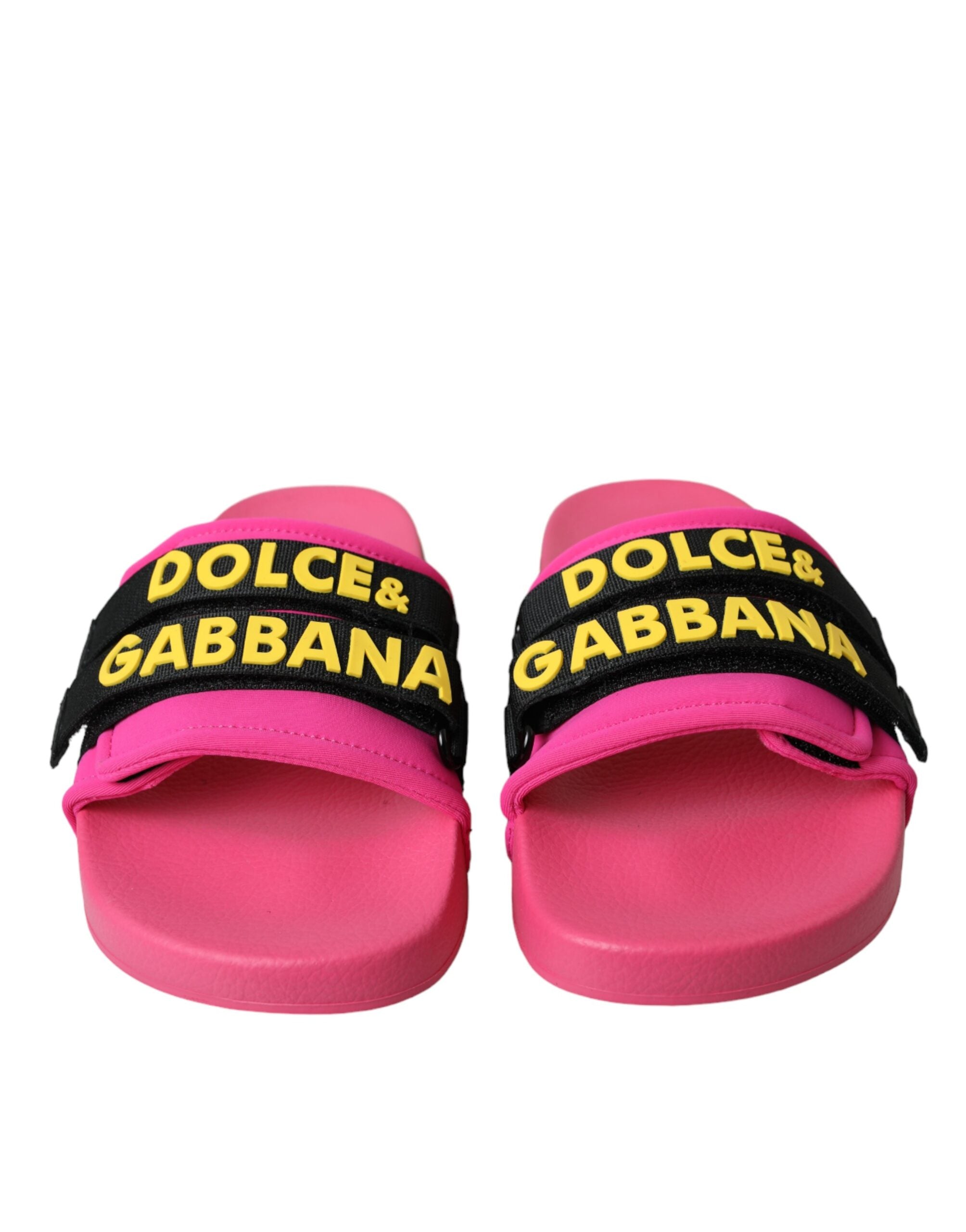 Dolce & Gabbana Pink Black Logo Beachwear Flats Sandals Shoes Glam Steals