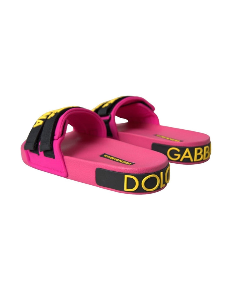 Dolce & Gabbana Pink Black Logo Beachwear Flats Sandals Shoes Glam Steals