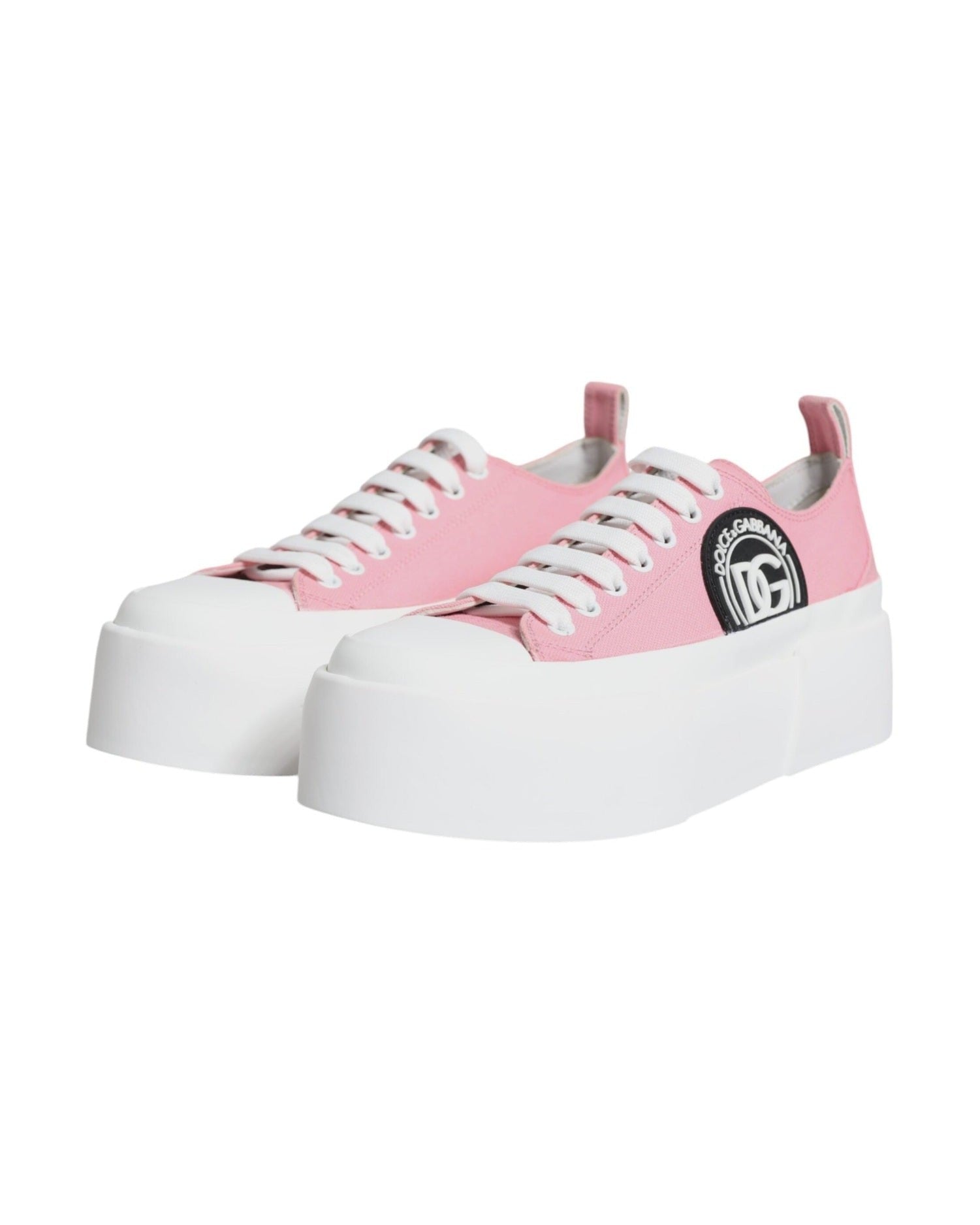 Dolce & Gabbana Pink White Canvas Logo Low Top Sneakers Shoes Glam Steals