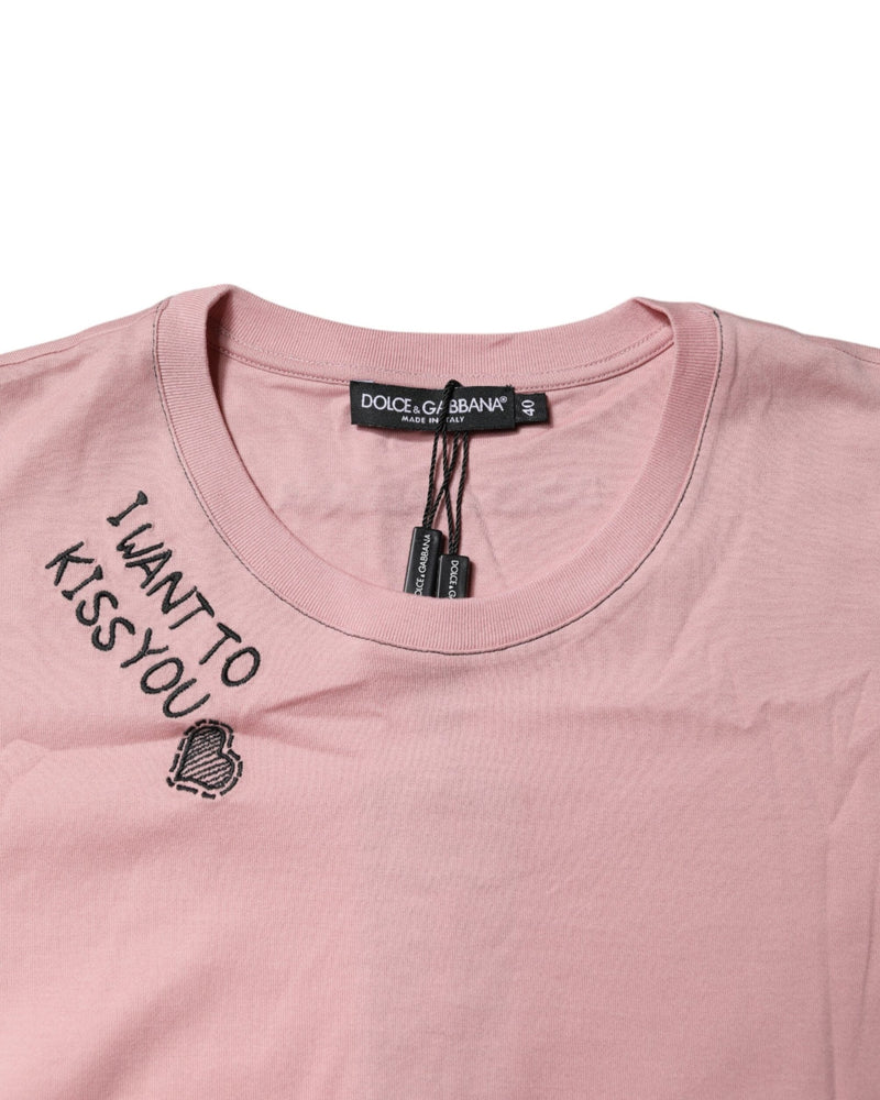 Dolce & Gabbana Pink Cotton Logo Print Crew Neck T-shirt Glam Steals