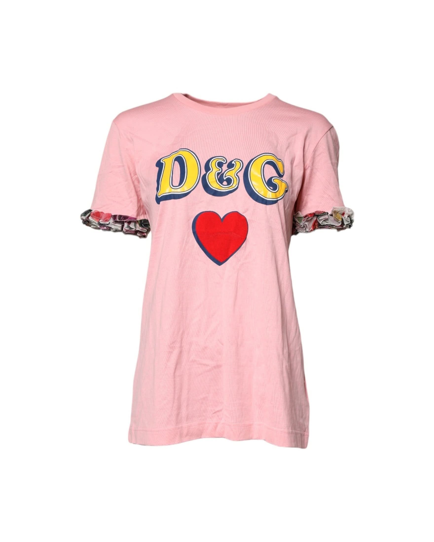 Dolce & Gabbana Pink Cotton Logo Print Crew Neck Tee T-Shirt T-Shirts
