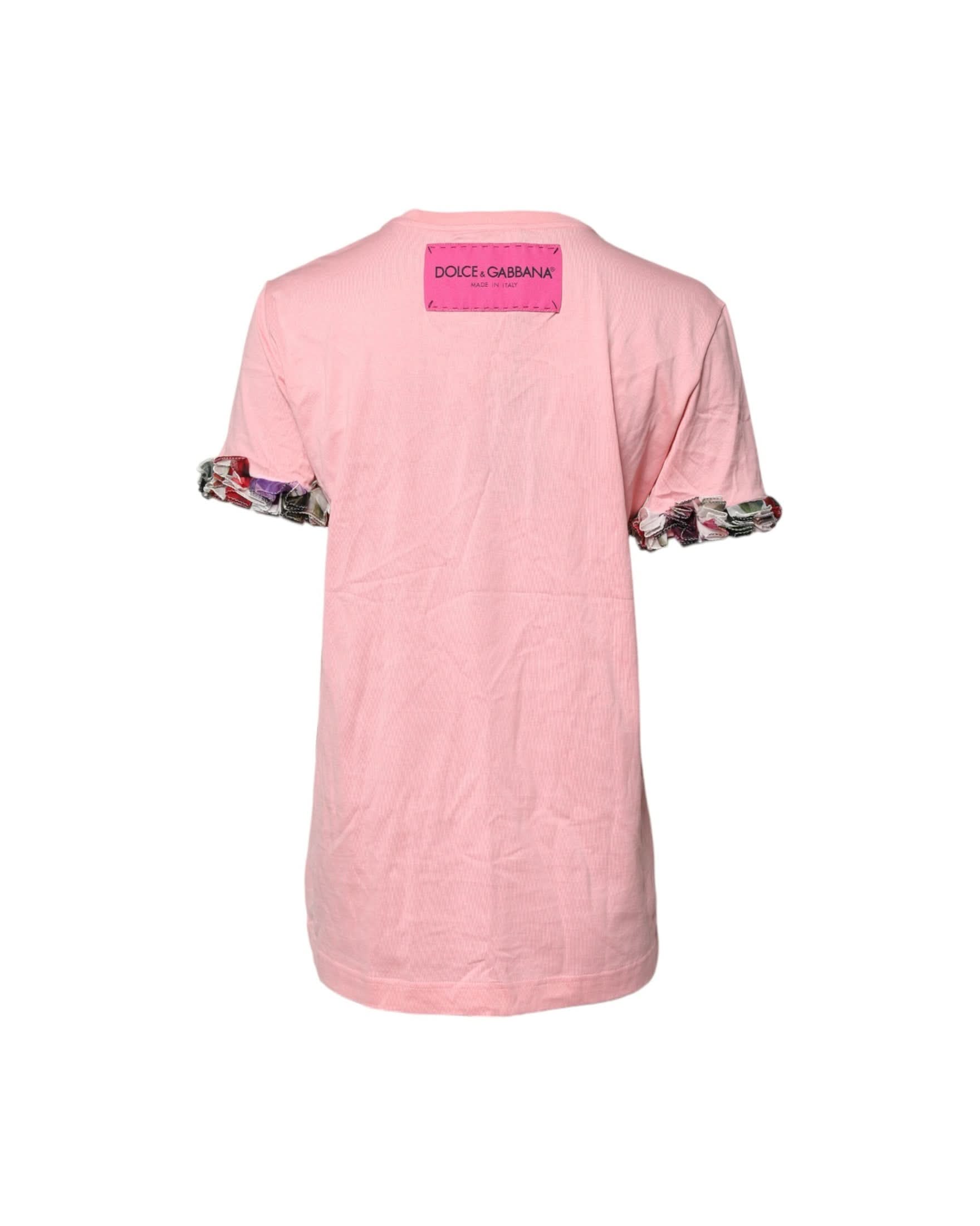 Dolce & Gabbana Pink Cotton Logo Print Crew Neck Tee T-Shirt T-Shirts