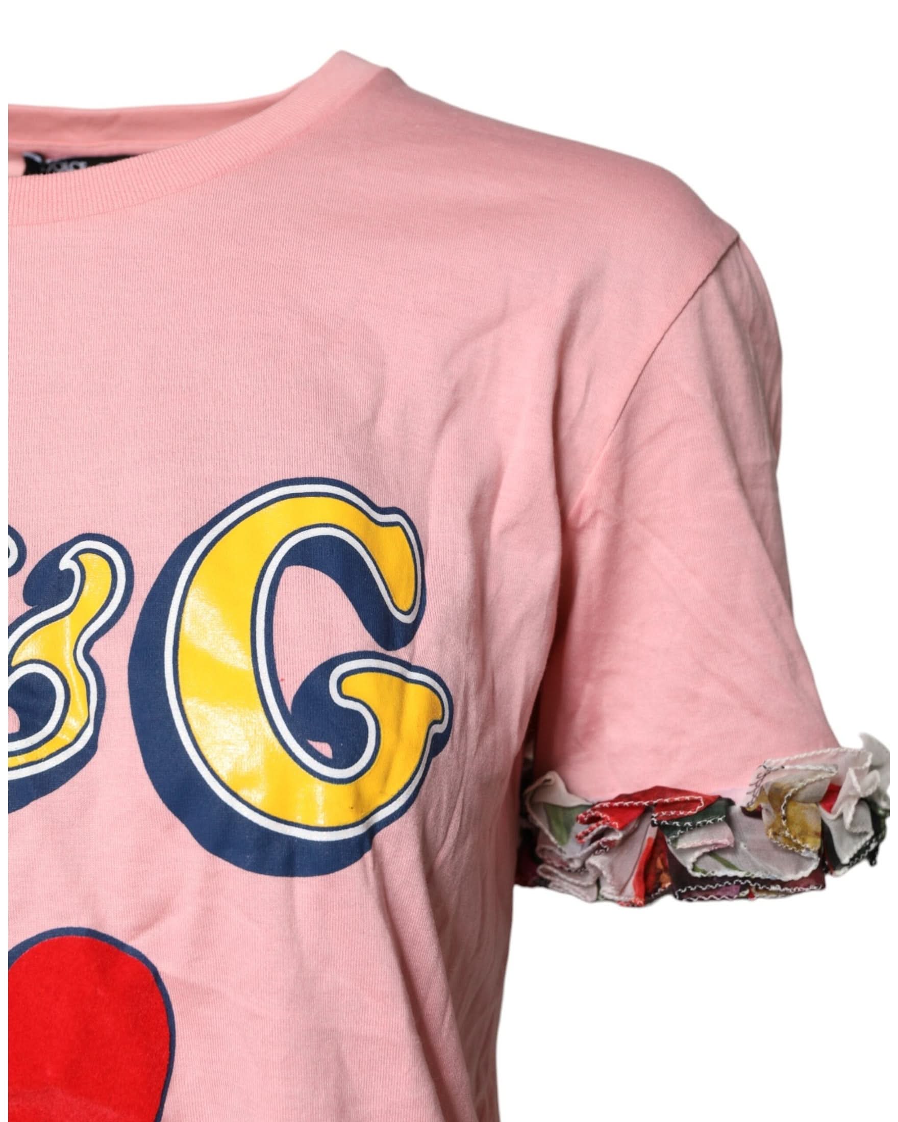 Dolce & Gabbana Pink Cotton Logo Print Crew Neck Tee T-Shirt T-Shirts