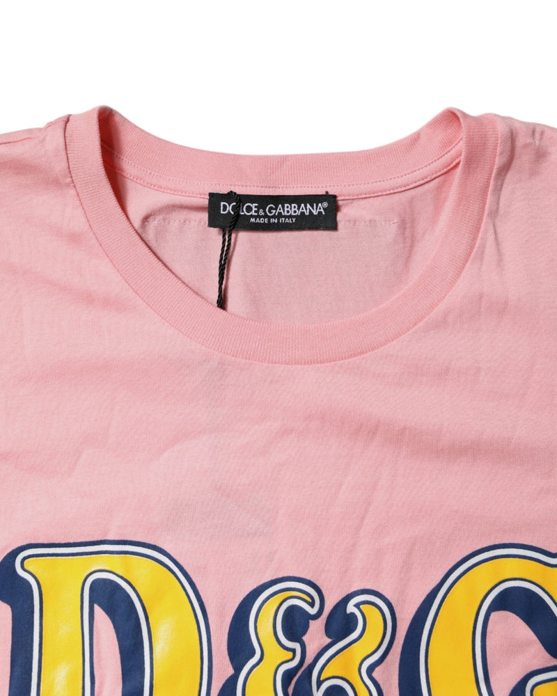 Dolce & Gabbana Pink Cotton Logo Print Crew Neck Tee T-shirt Glam Steals