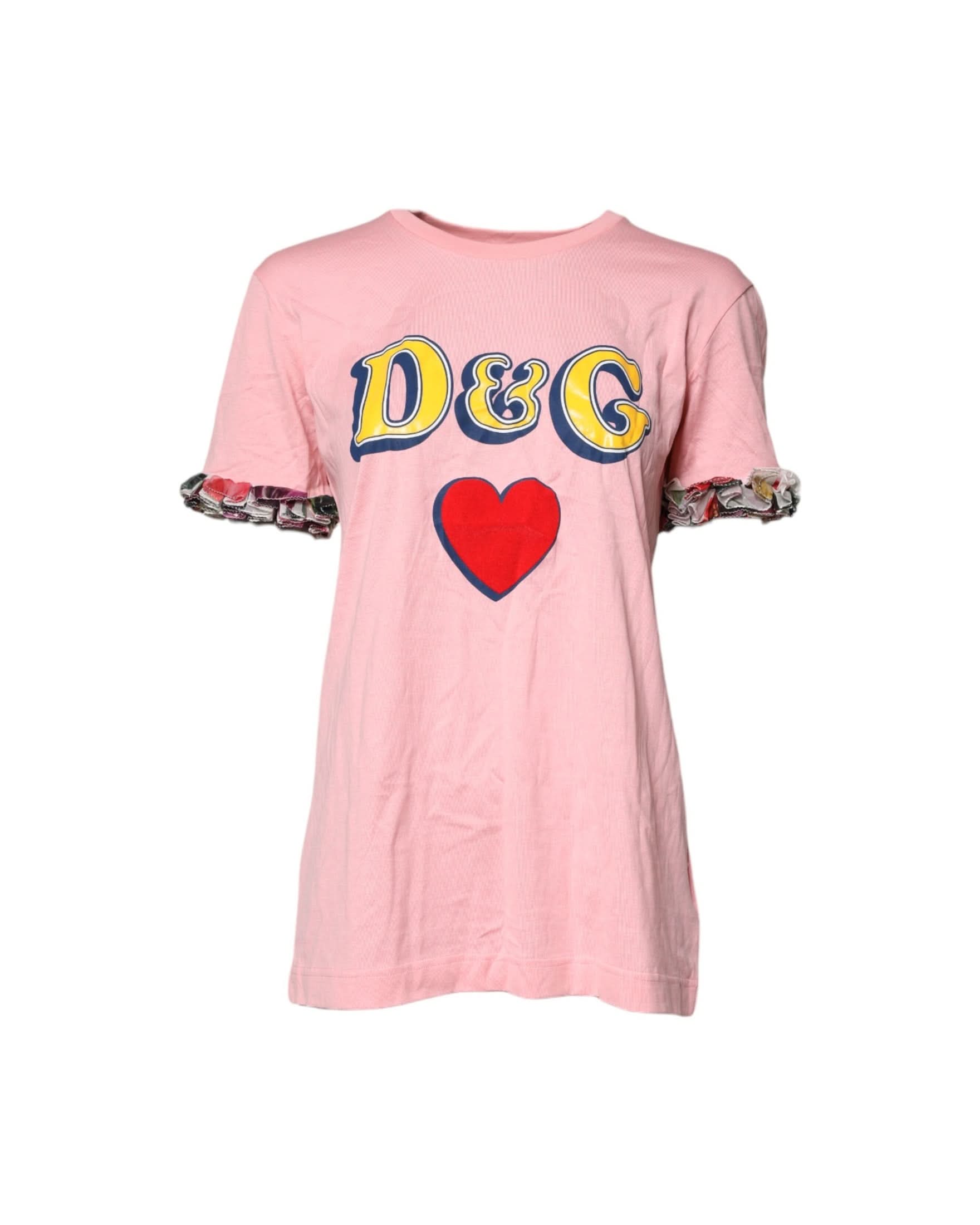 Dolce & Gabbana Pink Cotton Logo Print Crew Neck Tee T-Shirt T-Shirts