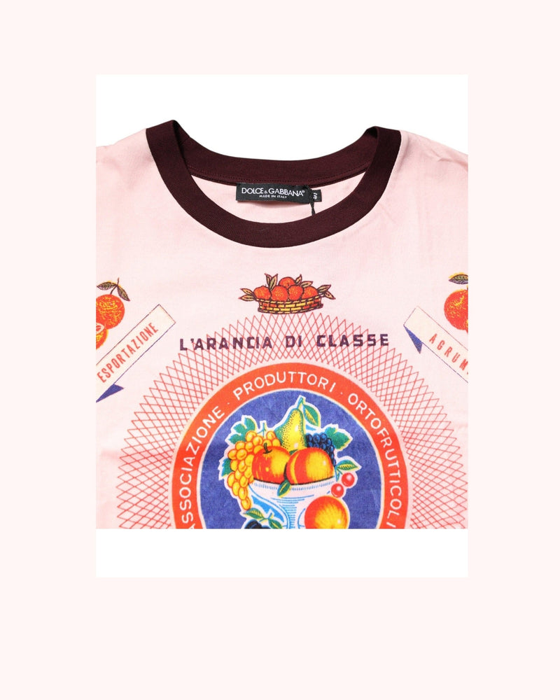 Dolce & Gabbana Pink Cotton Print Short Sleeves Cropped Top Glam Steals