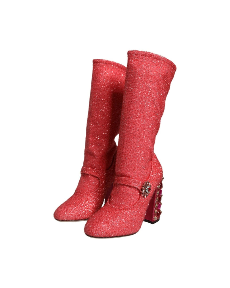 Dolce & Gabbana Pink Crystal Lurex Fantasy High Boots Shoes Glam Steals