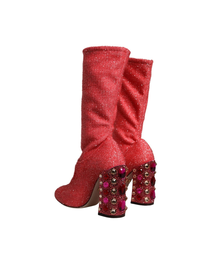 Dolce & Gabbana Pink Crystal Lurex Fantasy High Boots Shoes Glam Steals