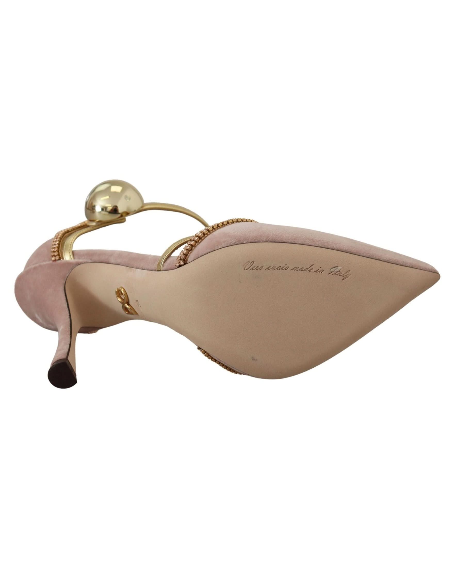 Dolce & Gabbana Pink Crystal T Strap Heels Heels