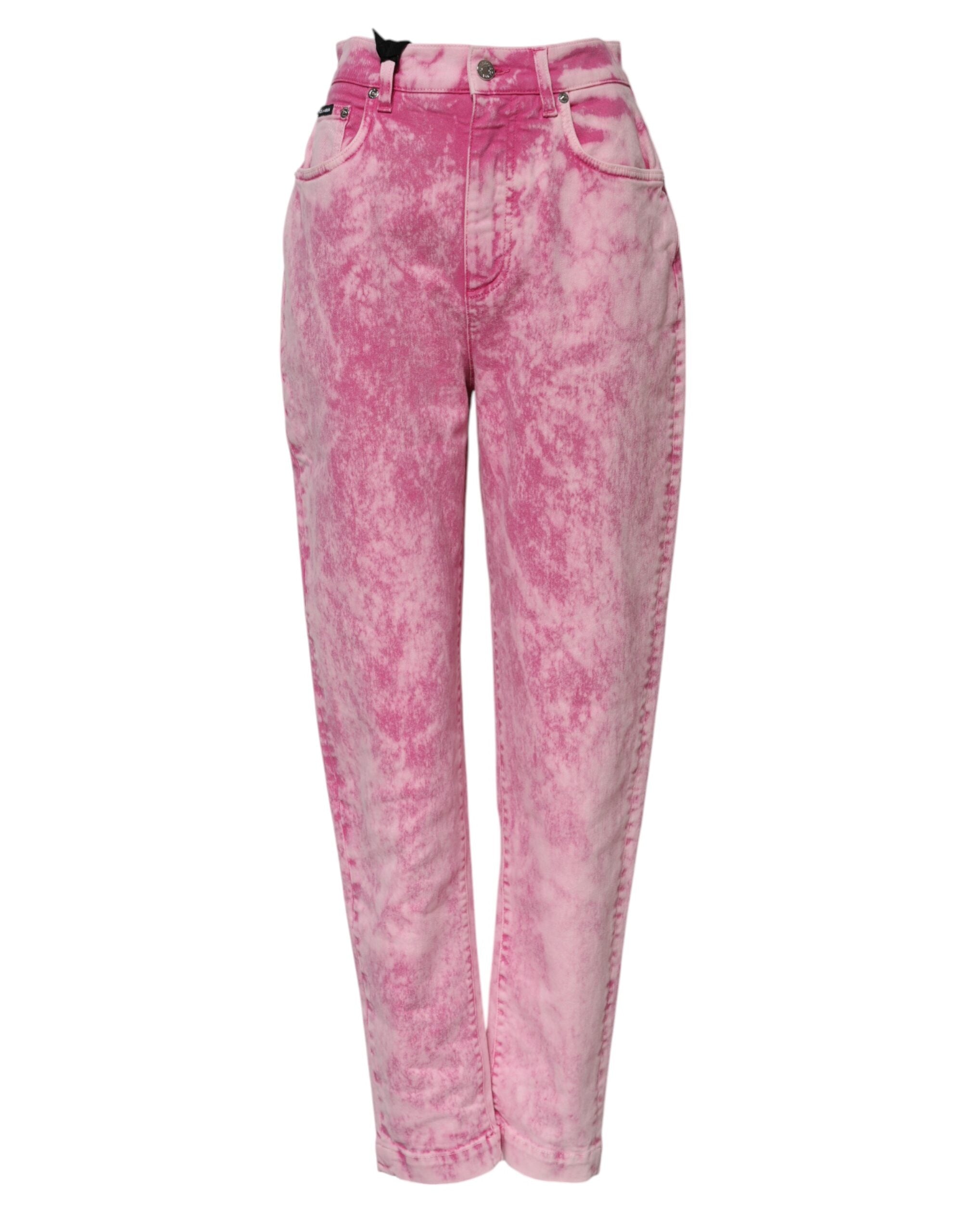 Dolce & Gabbana Pink Denim Tie Dye High Waist Tapered Jeans Glam Steals
