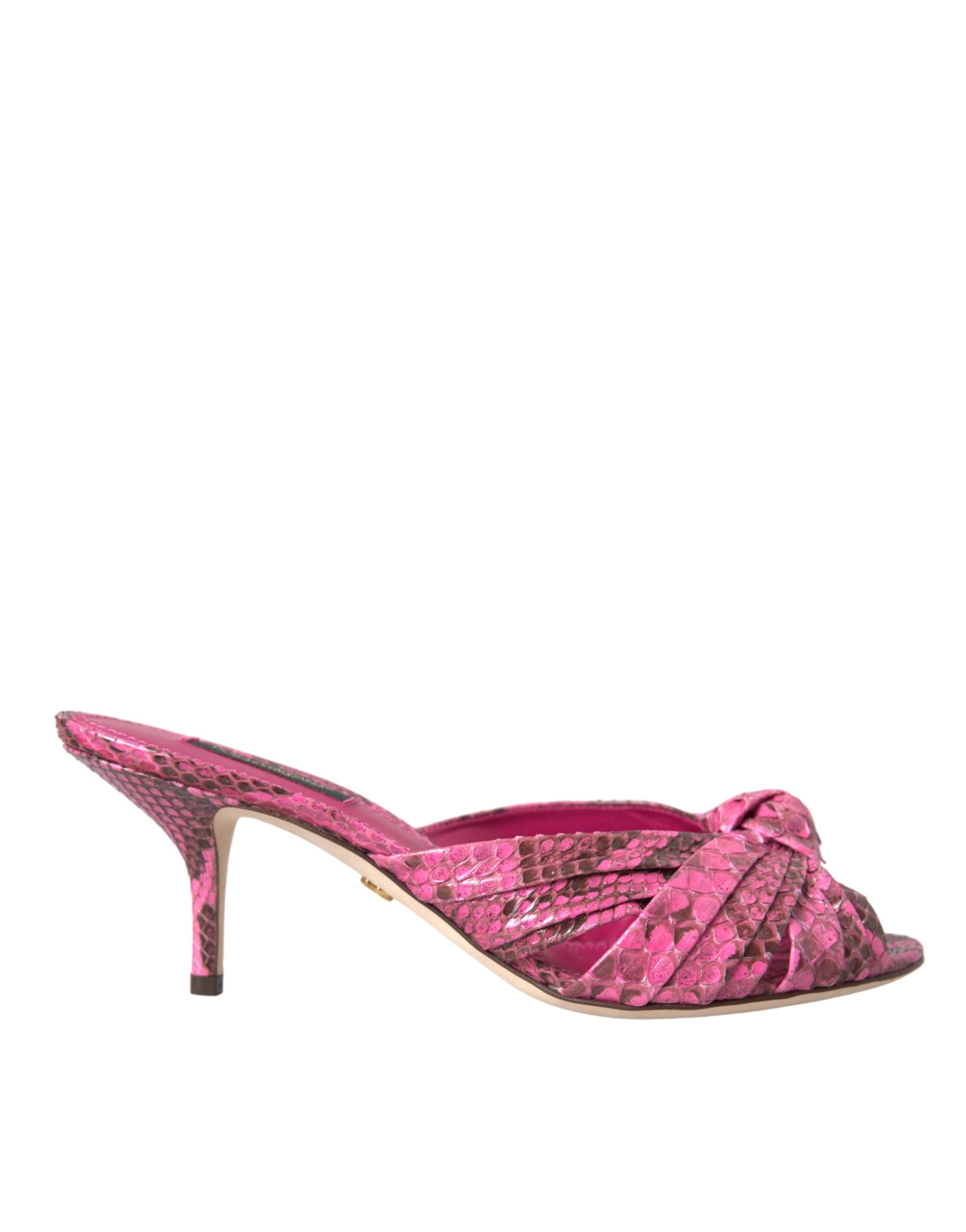 Dolce & Gabbana Pink Exotic Leather Kitten Heels Slides Shoes Glam Steals