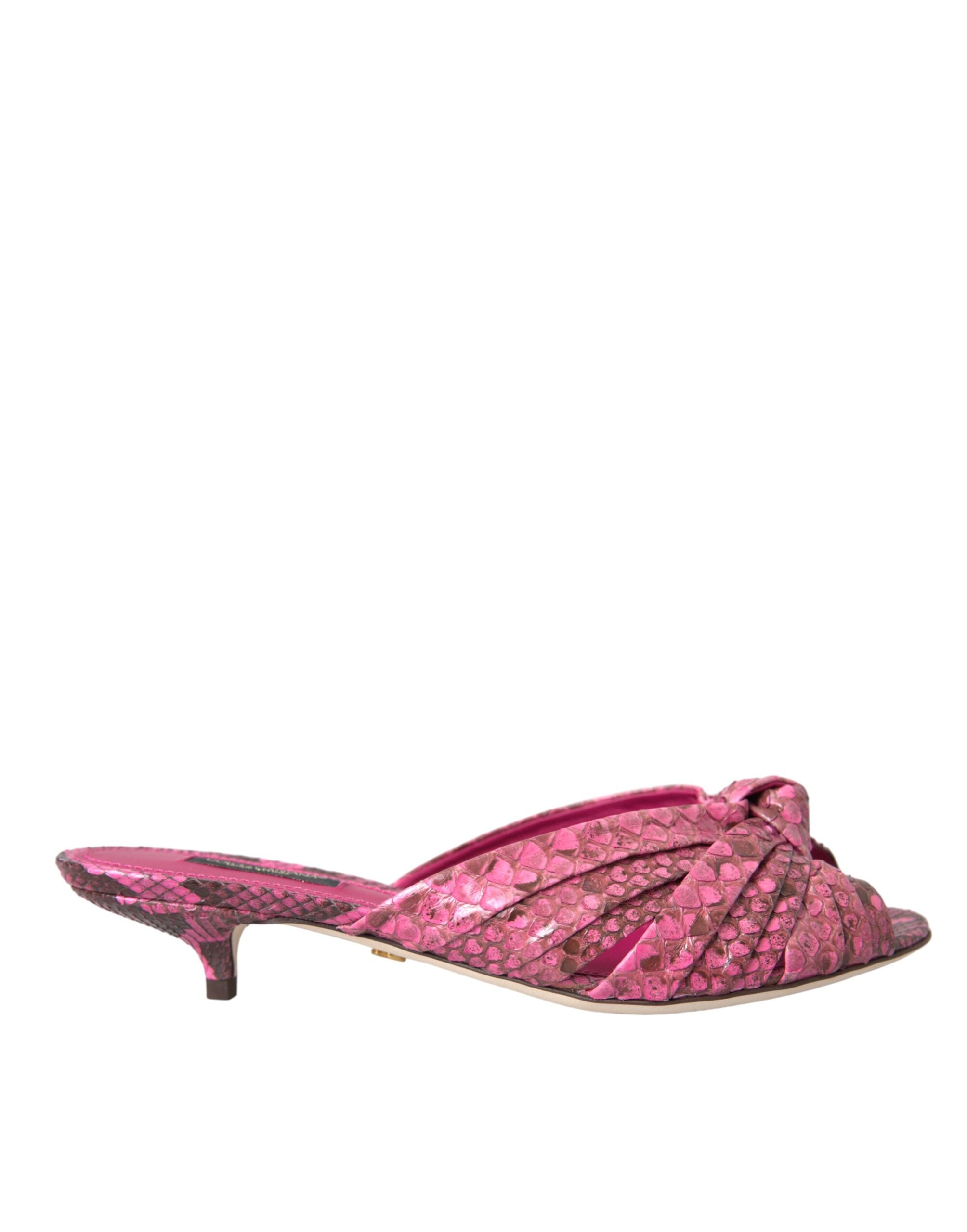 Dolce & Gabbana Pink Exotic Leather Kitten Heels Slides Shoes Glam Steals