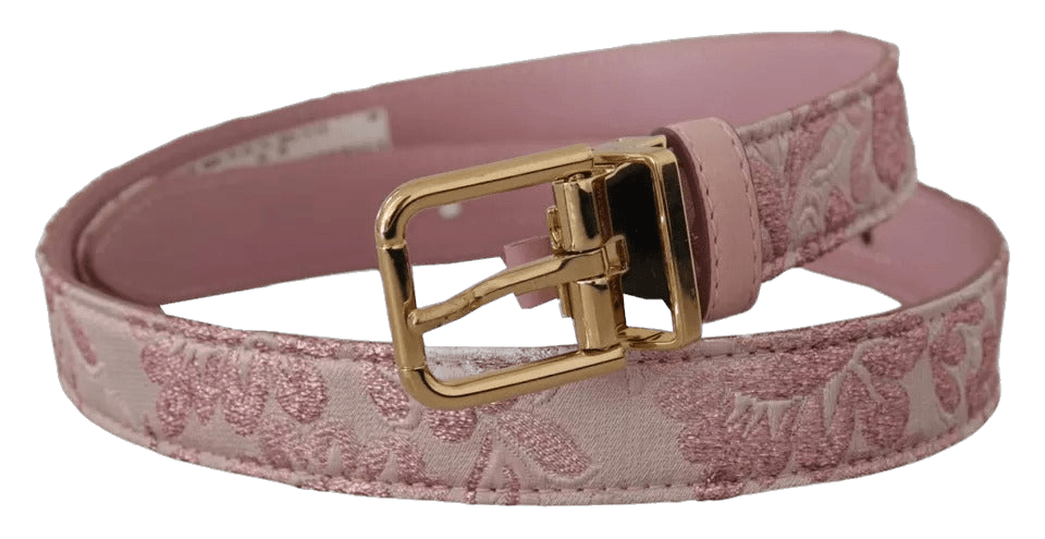 Dolce & Gabbana Pink Jaquard Embroidered Gold Tone Metal Buckle Belt Glam Steals
