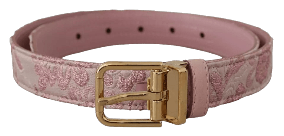 Dolce & Gabbana Pink Jaquard Embroidered Gold Tone Metal Buckle Belt Glam Steals
