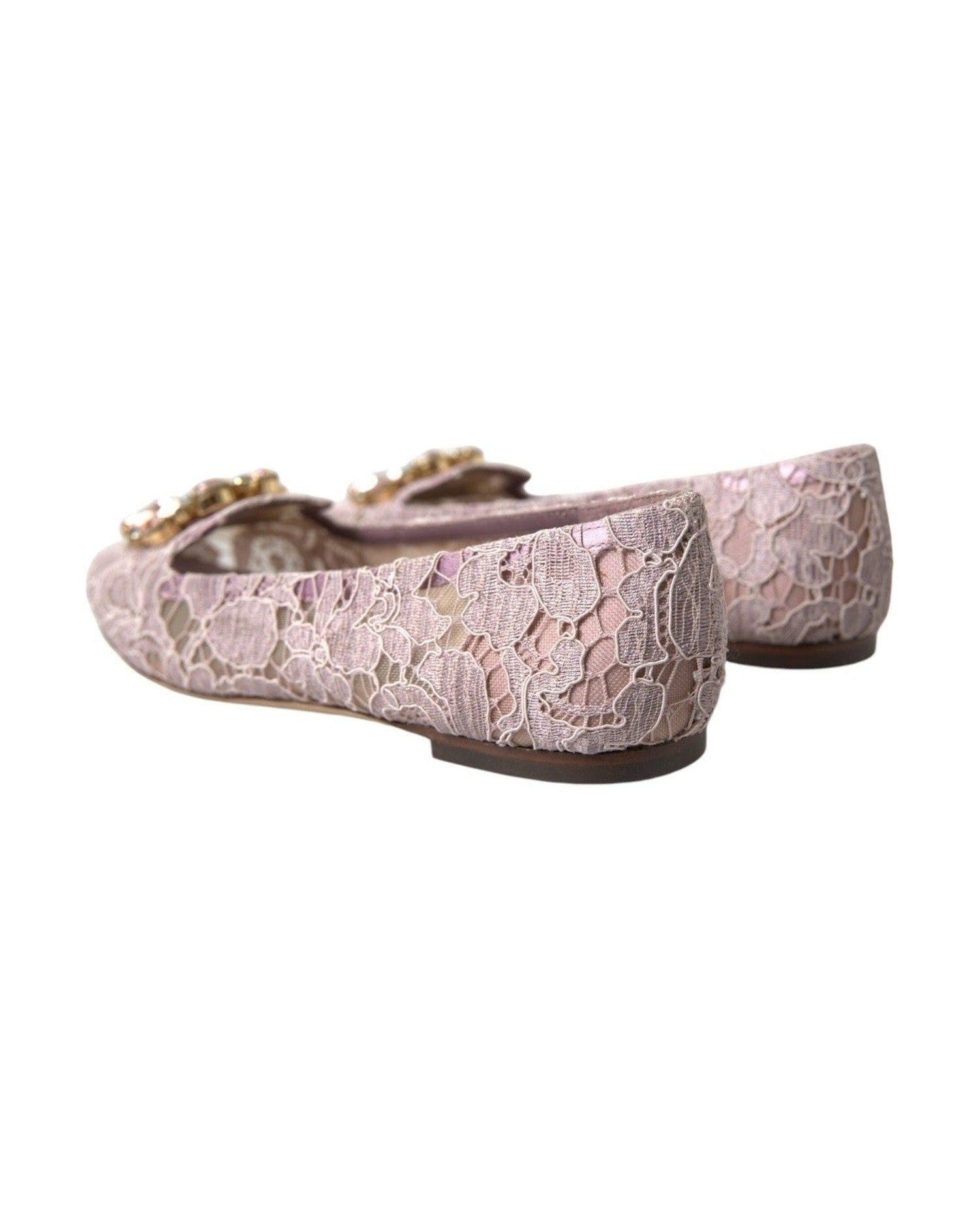 Dolce & Gabbana Pink Lace Crystal Ballet Flats Loafers Shoes Flats