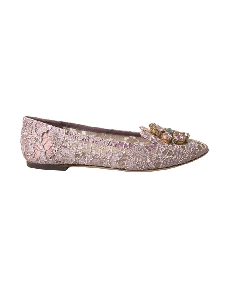 Dolce & Gabbana Pink Lace Crystal Ballet Flats Loafers Shoes Glam Steals