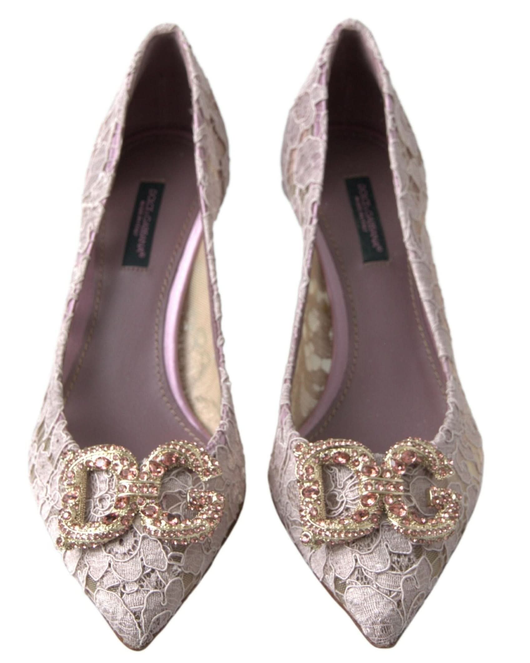 Dolce & Gabbana Pink Lace Floral Dg Crystal Pumps Shoes Heels