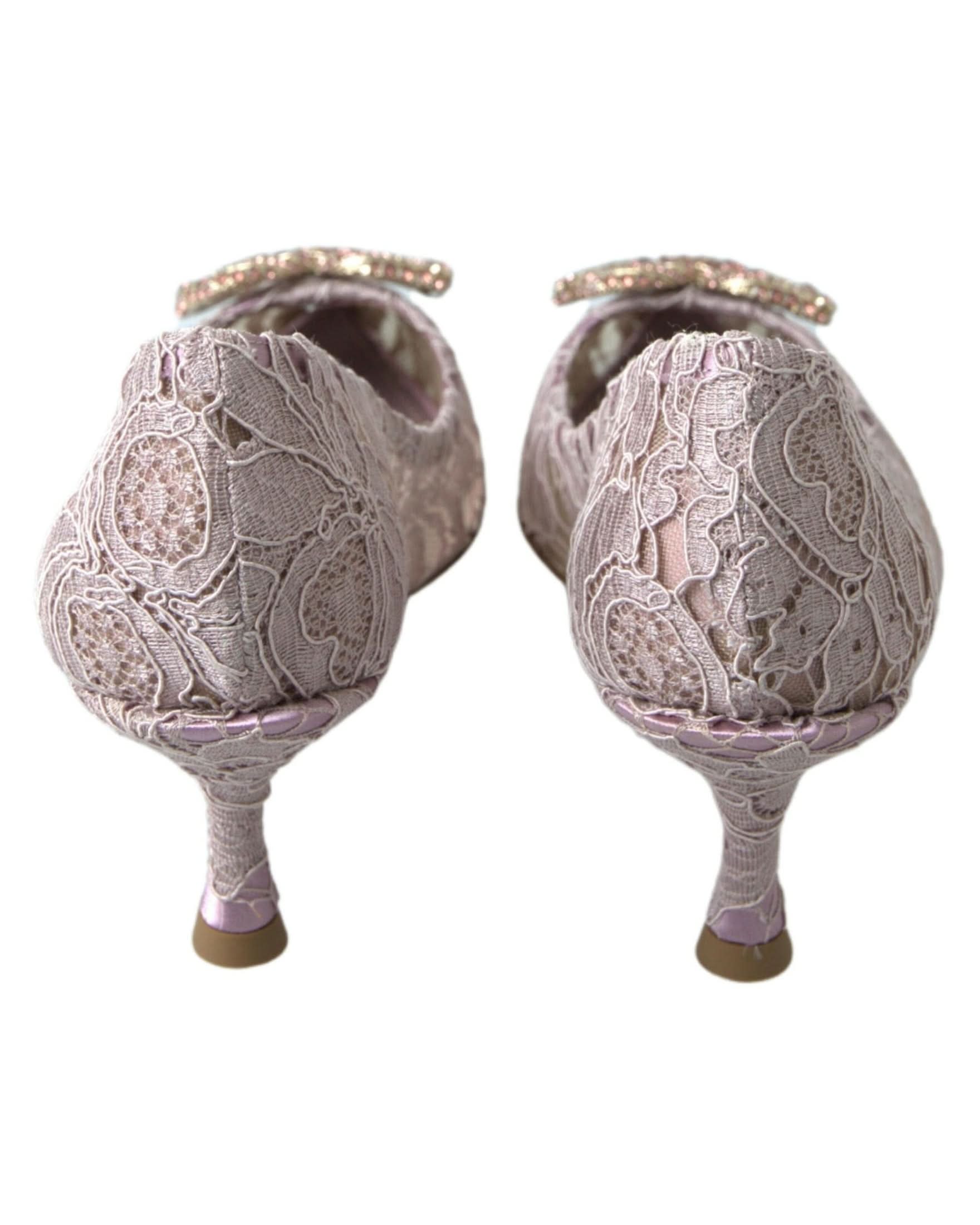 Dolce & Gabbana Pink Lace Floral Dg Crystal Pumps Shoes Heels