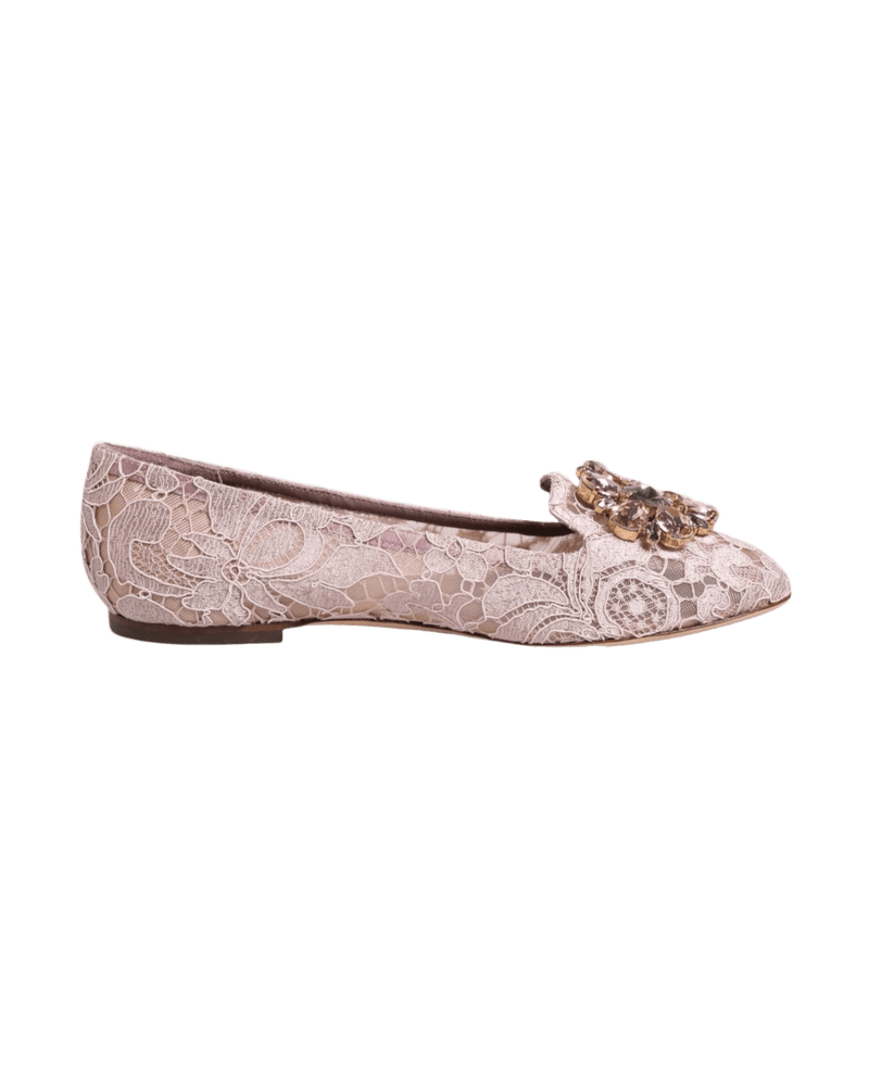 Dolce & Gabbana Pink Lace Taormina Crystals Flats Shoes Glam Steals