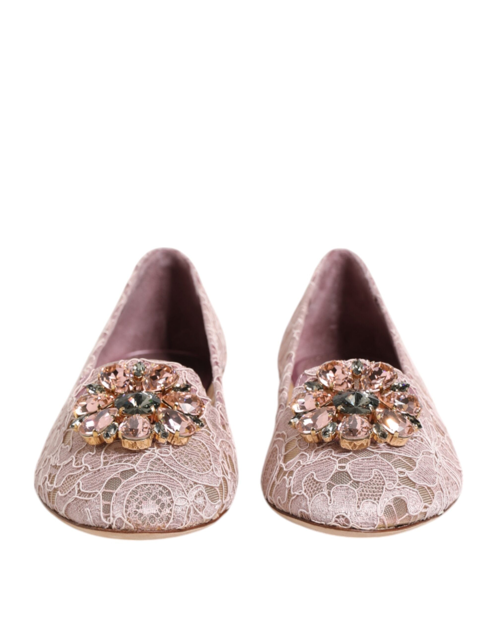 Dolce & Gabbana Pink Lace Taormina Crystals Flats Shoes Glam Steals