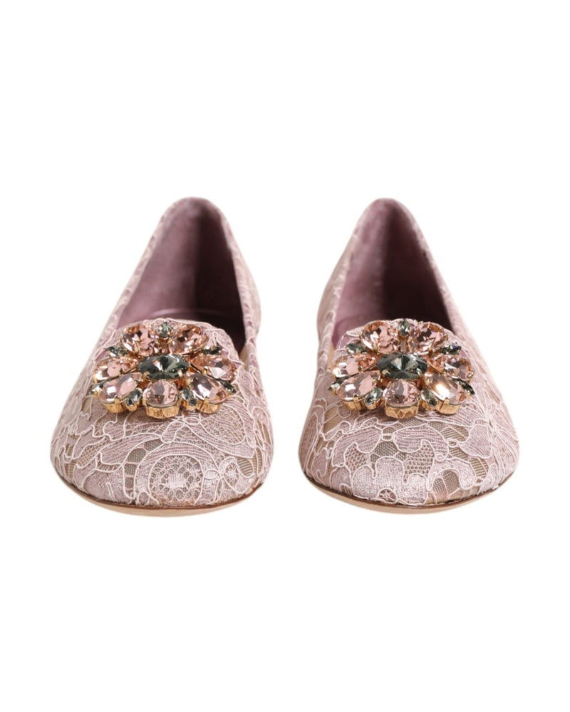 Dolce & Gabbana Pink Lace Taormina Crystals Flats Shoes Glam Steals