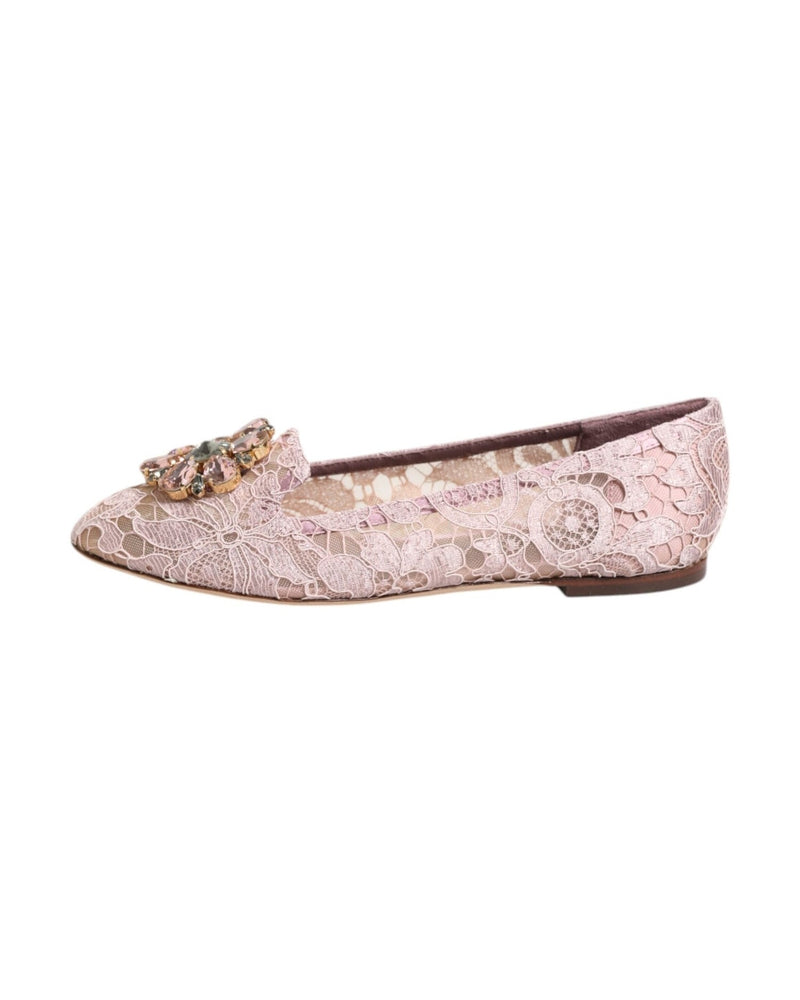 Dolce & Gabbana Pink Lace Taormina Crystals Flats Shoes Glam Steals