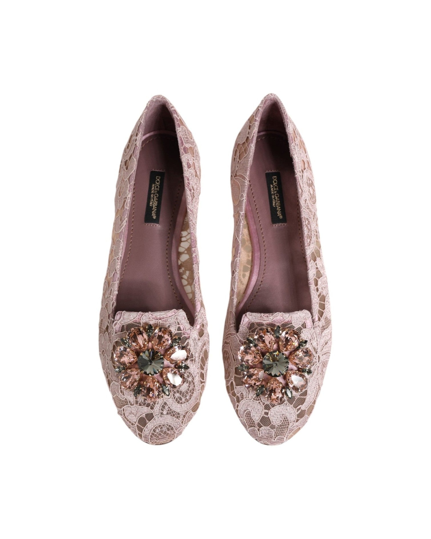 Dolce & Gabbana Pink Lace Taormina Crystals Flats Shoes Glam Steals