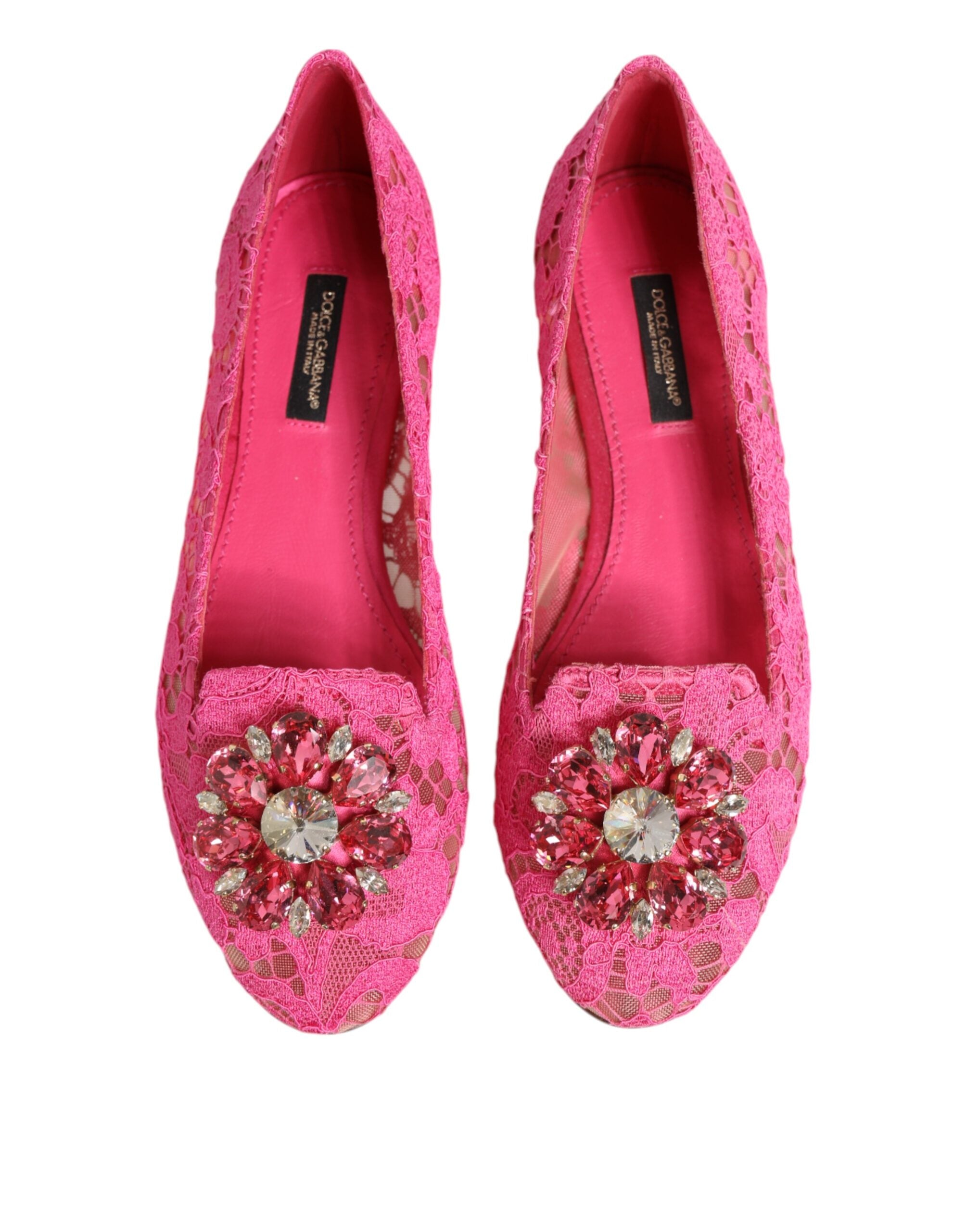 Dolce & Gabbana Pink Lace Taormina Crystals Flats Shoes Glam Steals