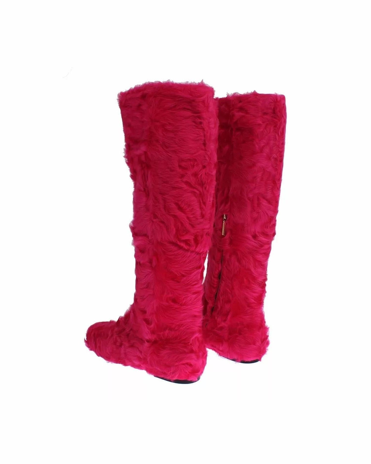 Dolce & Gabbana Pink Lamb Fur Leather Flat Boots Shoes Boots