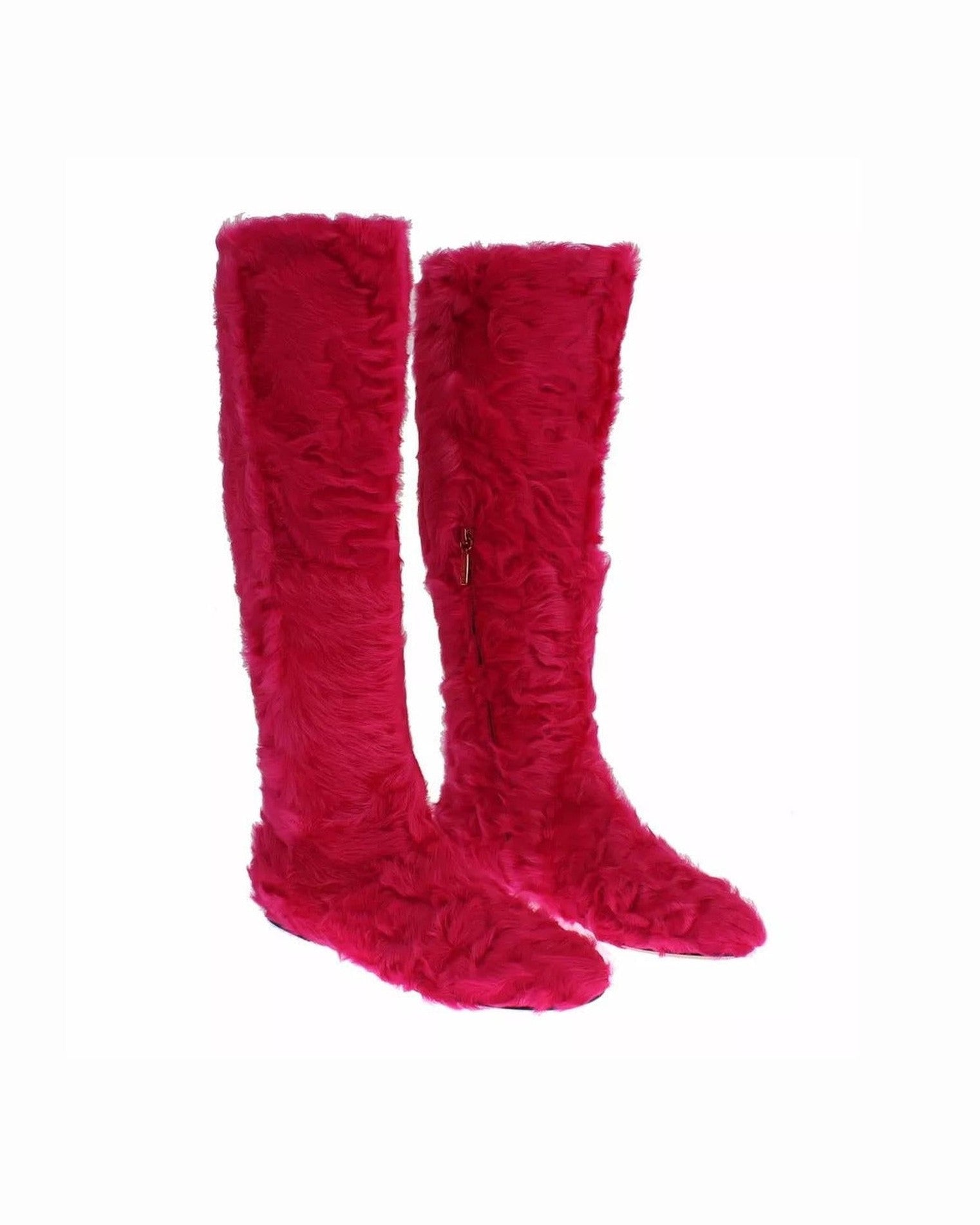 Dolce & Gabbana Pink Lamb Fur Leather Flat Boots Shoes Boots