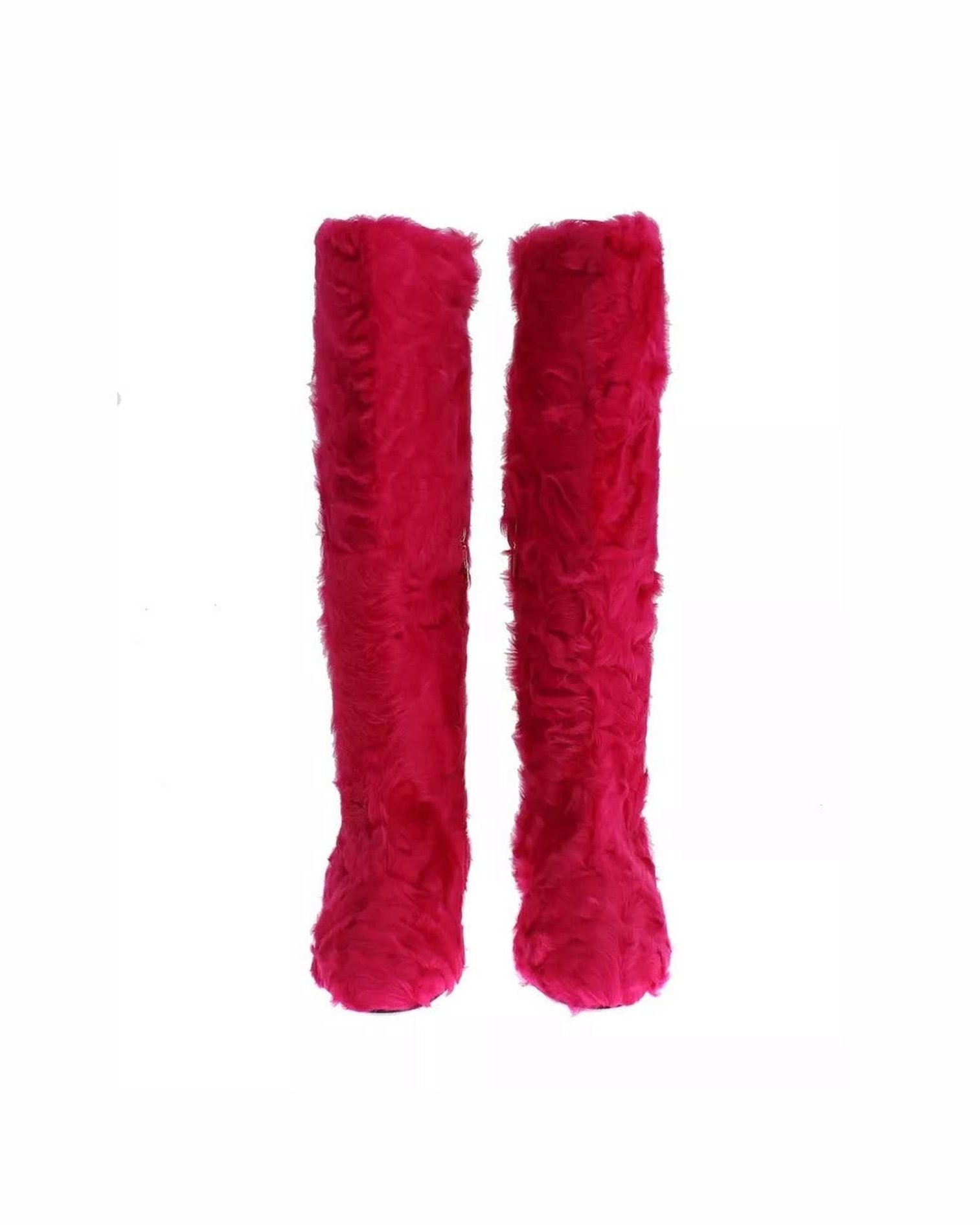 Dolce & Gabbana Pink Lamb Fur Leather Flat Boots Shoes Boots