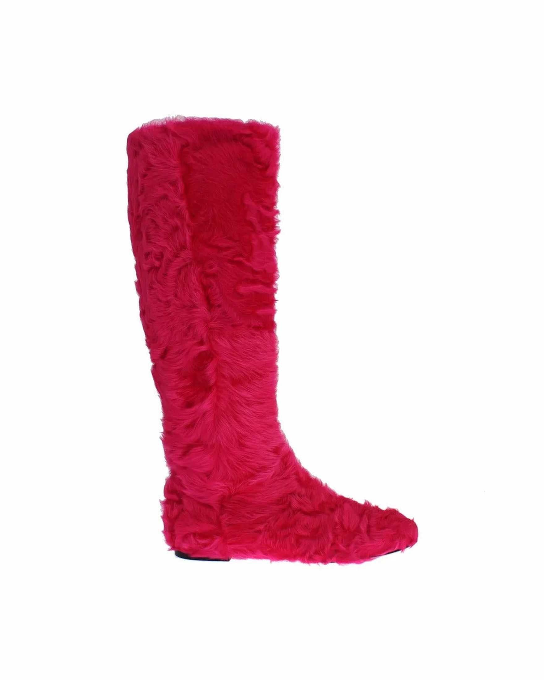 Dolce & Gabbana Pink Lamb Fur Leather Flat Boots Shoes Glam Steals